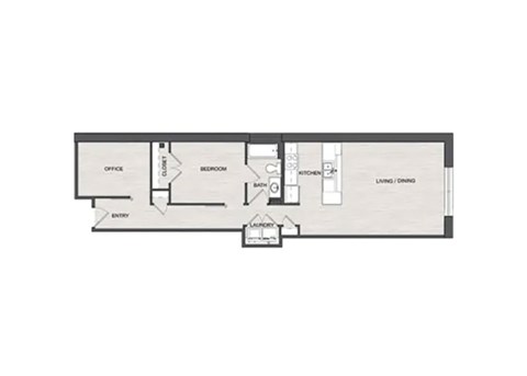 Floor plan for 1 bed, 1 bath, 985 sqft
